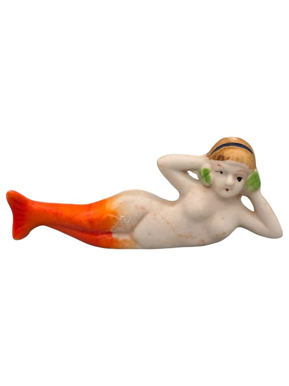 Vintage Bisque Bathing Beauty Mermaid Figurines 3" Orange Japan Female Nude